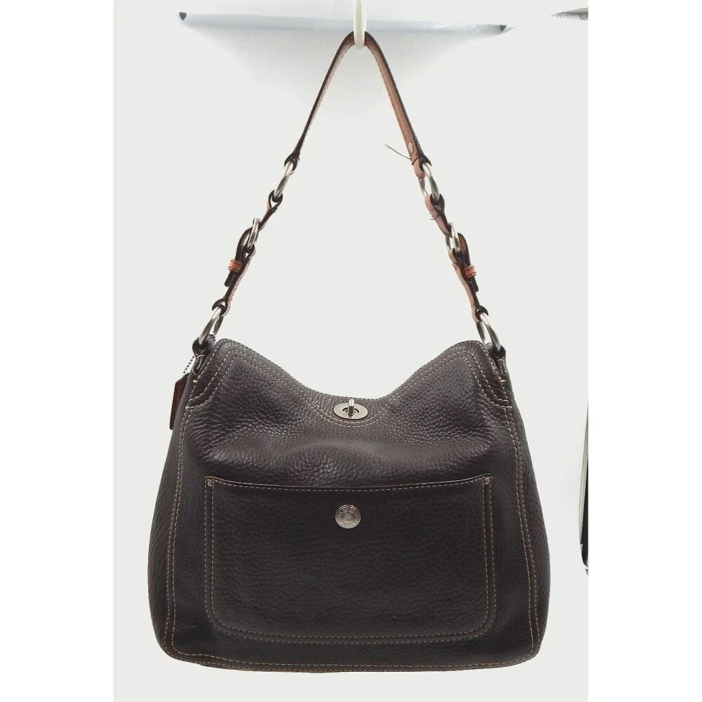 Coach Handbag Chelsea Brown Pebbled Leather Hobo D0872-F12338 Turnkey Lock